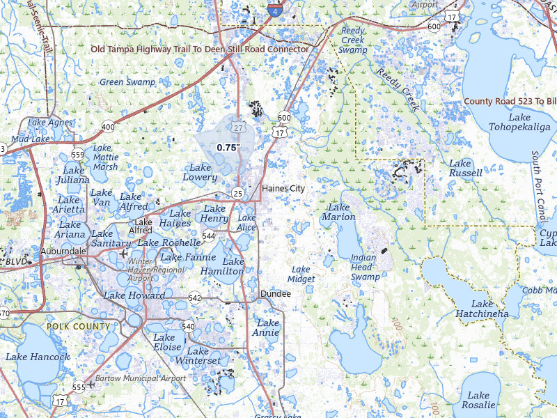 NEXRAD radar-signature map of the hail storm over Haines City, FL on Jul 30, 2026