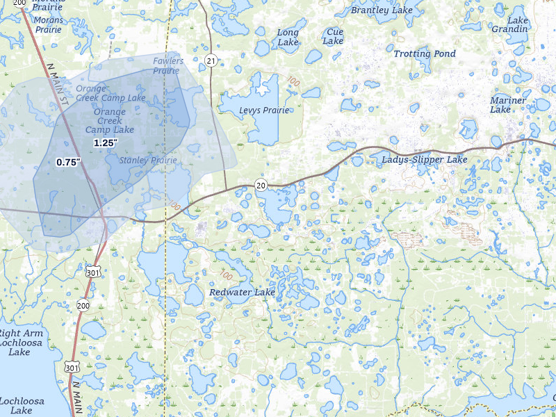 NEXRAD radar-signature map of the hail storm over Hawthorne, FL on Jul 9, 2026