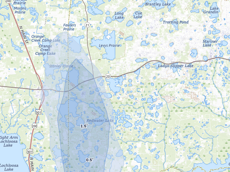 NEXRAD radar-signature map of the hail storm over Hawthorne, FL on Jul 11, 2026