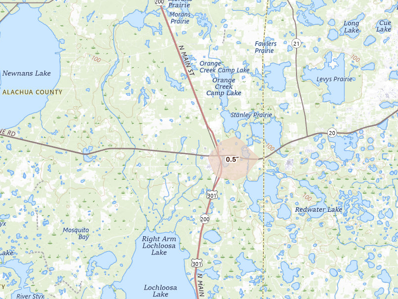 Radar-estimated hail-size map of the storm over Hawthorne, FL