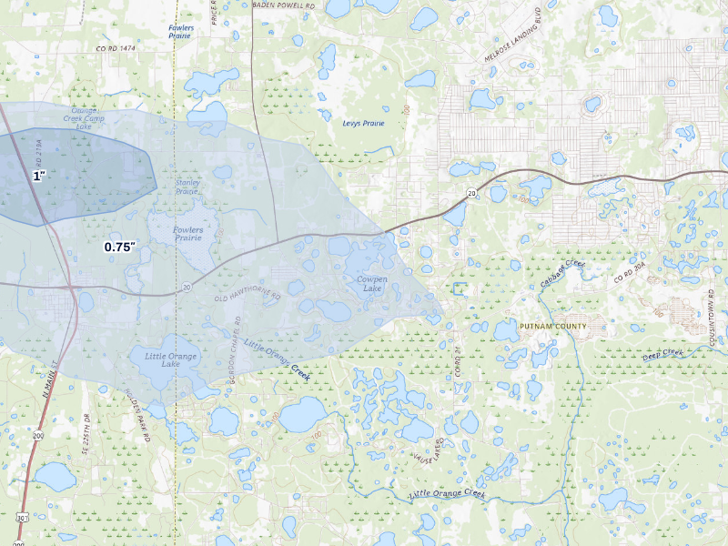 NEXRAD radar-signature map of the hail storm over Hawthorne, FL on Sep 10, 2026