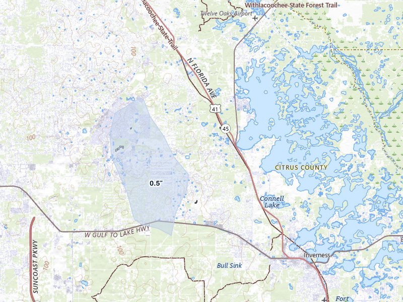 NEXRAD radar-signature map of the hail storm over Hernando, FL on Mar 7, 2026