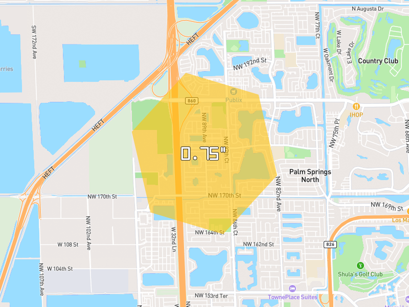 Hail map of Hialeah, FL on Jun 2, 2026, hail up to 0.75"