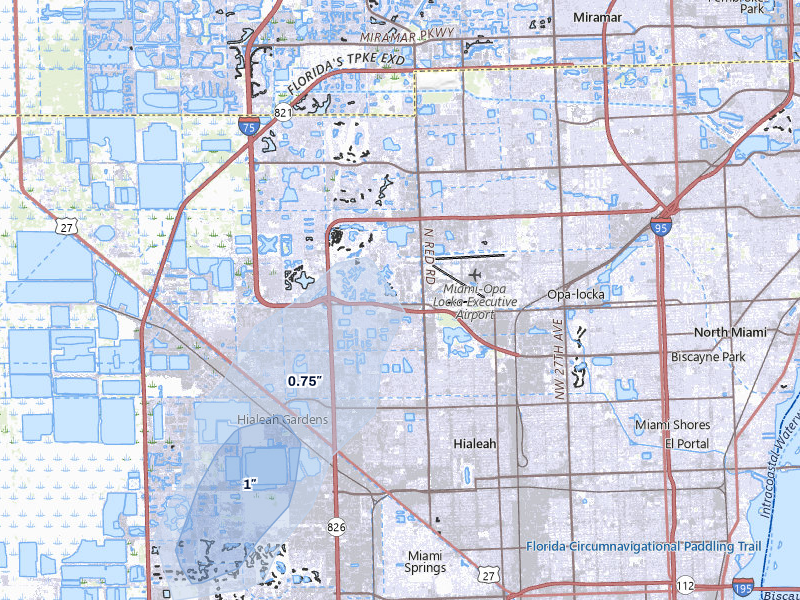 NEXRAD radar-signature map of the hail storm over Hialeah, FL on Jul 5, 2026