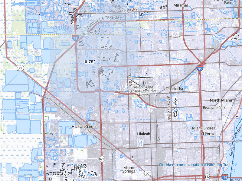NEXRAD radar-signature map of the hail storm over Hialeah, FL on Jul 25, 2026