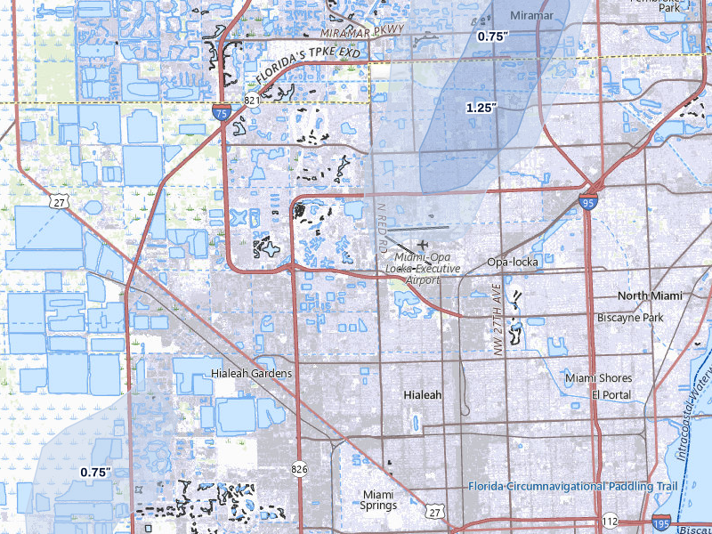 NEXRAD radar-signature map of the hail storm over Hialeah, FL on Aug 1, 2026
