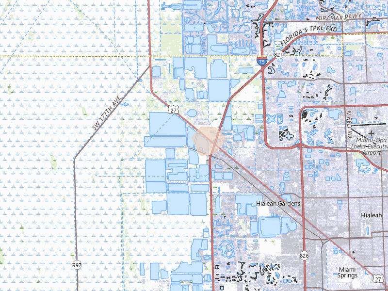 Radar-estimated hail-size map of the storm over Hialeah, FL on Aug 3, 2026