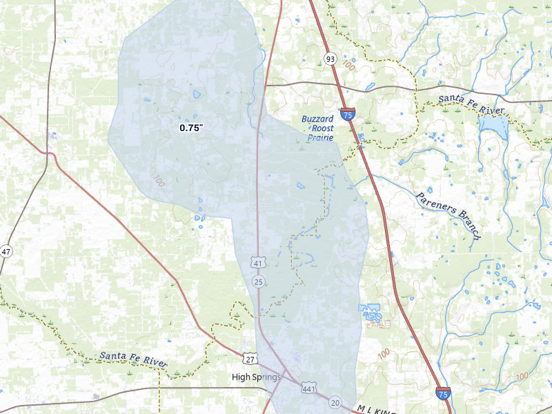 NEXRAD radar-signature map of the hail storm over High Springs, FL on Mar 5, 2026