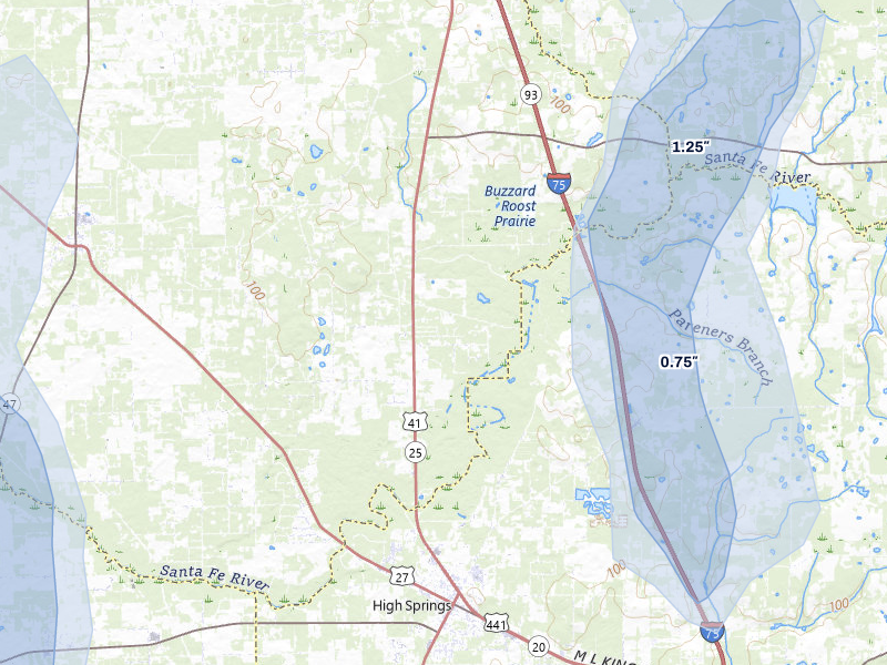 NEXRAD radar-signature map of the hail storm over High Springs, FL on May 17, 2026