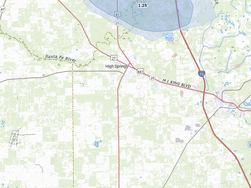 NEXRAD radar-signature map of the hail storm over High Springs, FL on Aug 24, 2026