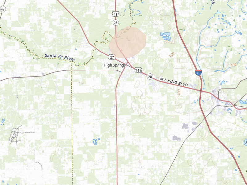 Radar-estimated hail-size map of the storm over High Springs, FL on Aug 29, 2026