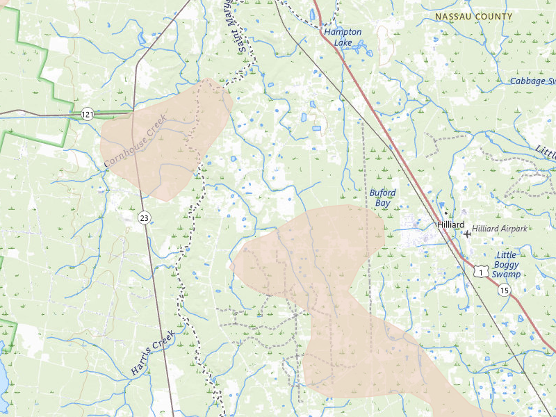 Radar-estimated hail-size map of the storm over Hilliard, FL on Aug 13, 2026