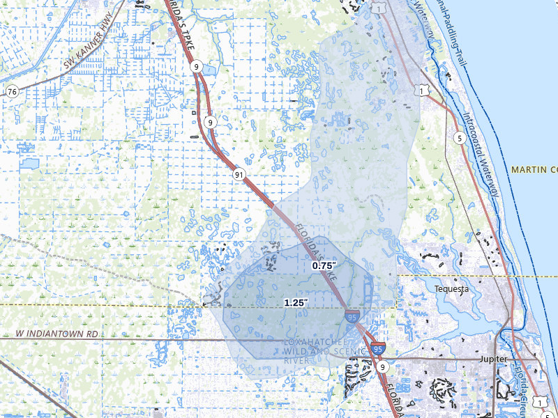 NEXRAD radar-signature map of the hail storm over Hobe Sound, FL on Mar 16, 2026