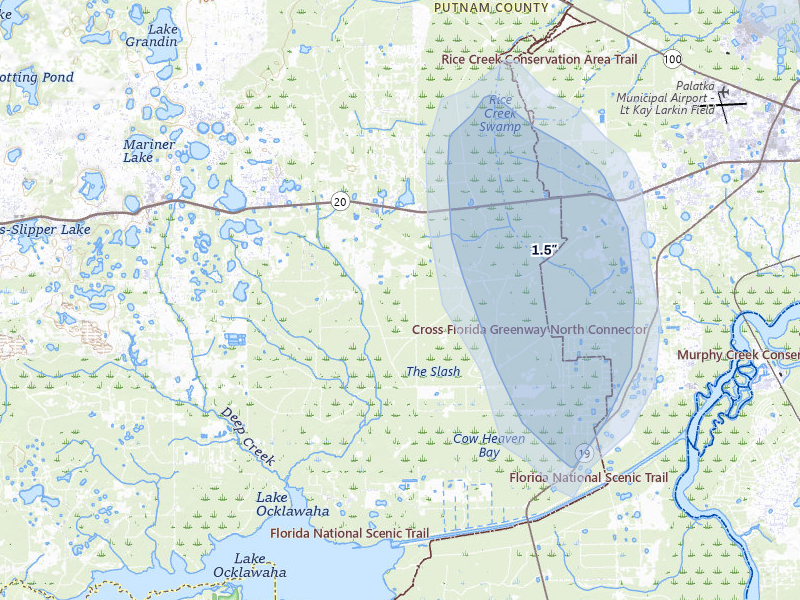 NEXRAD radar-signature map of the hail storm over Hollister, FL on Jun 27, 2026