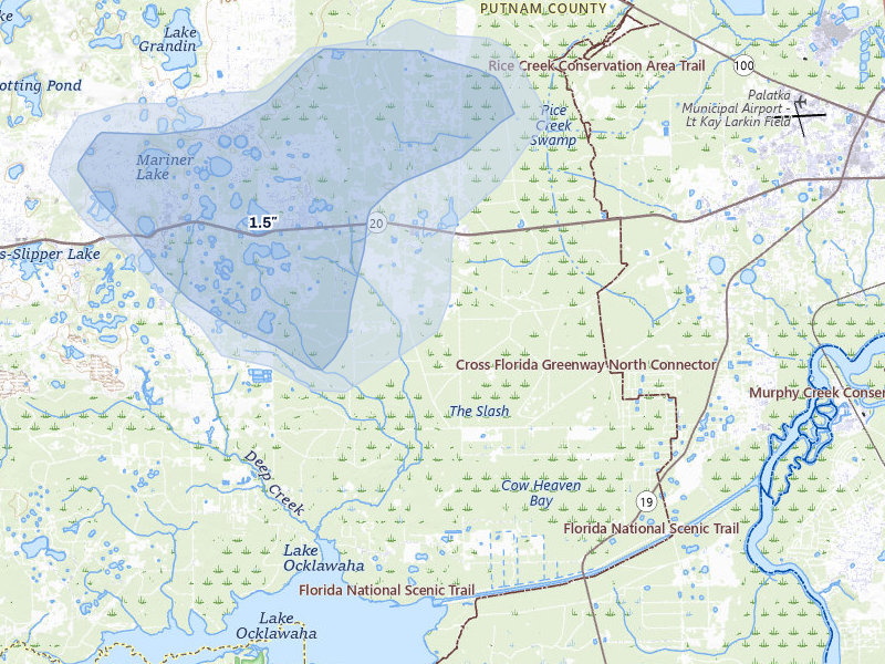 NEXRAD radar-signature map of the hail storm over Hollister, FL on Jul 10, 2026