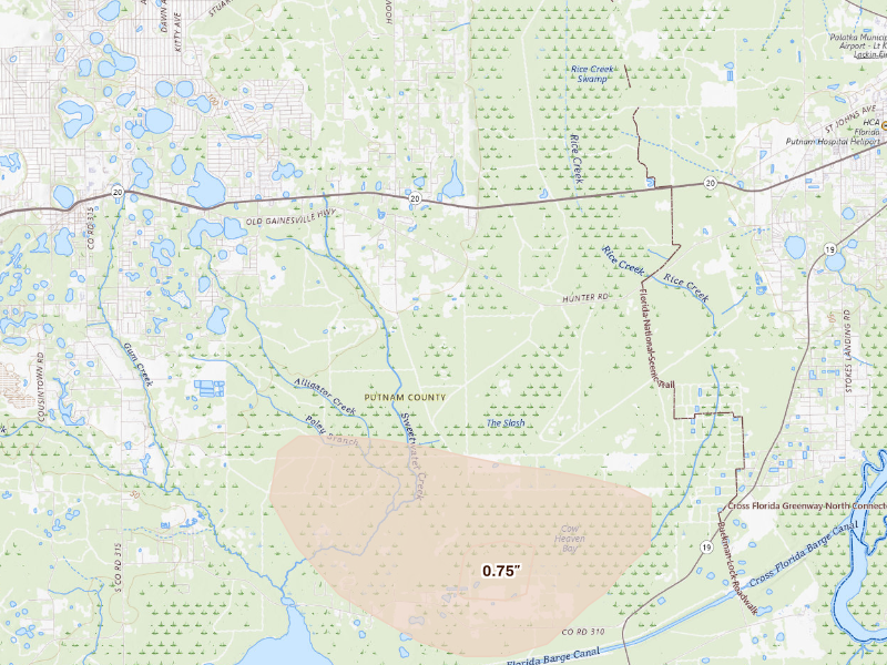 Radar-estimated hail-size map of the storm over Hollister, FL