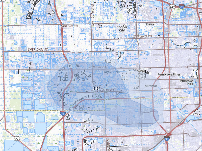 NEXRAD radar-signature map of the hail storm over Hollywood, FL on Apr 7, 2026