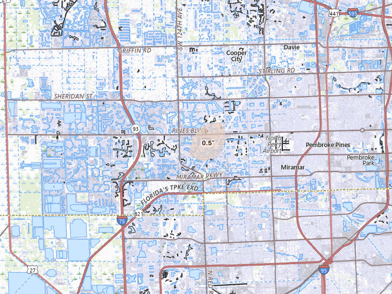 Radar-estimated hail-size map of the storm over Hollywood, FL on Jun 14, 2026