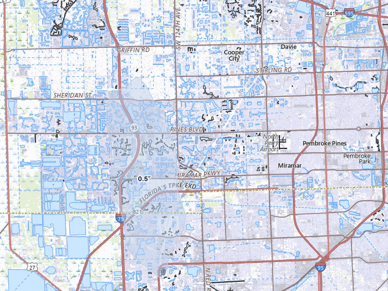 NEXRAD radar-signature map of the hail storm over Hollywood, FL on Jun 26, 2026