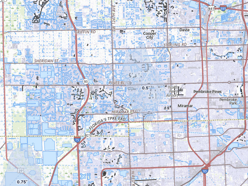NEXRAD radar-signature map of the hail storm over Hollywood, FL on Jul 6, 2026