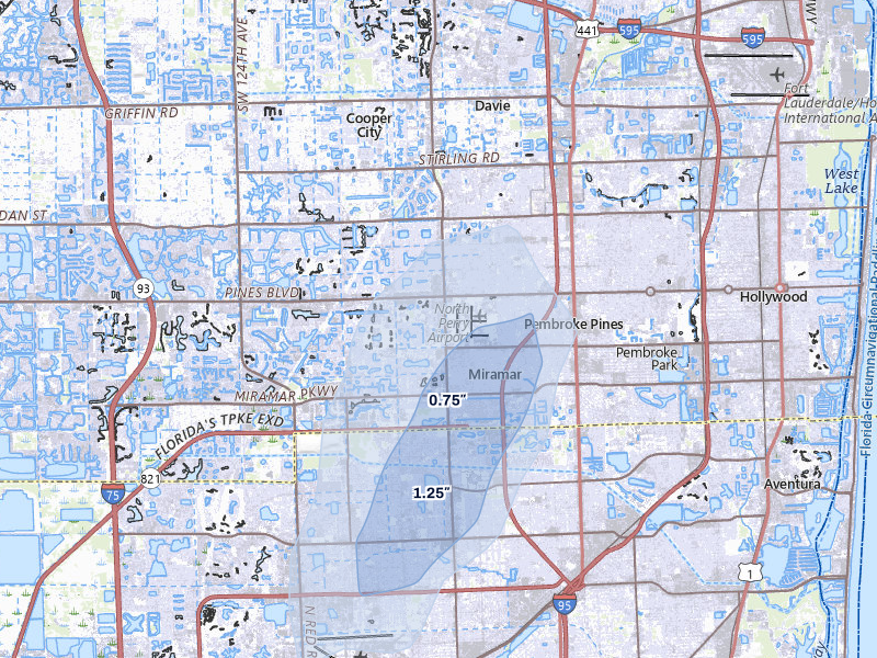 NEXRAD radar-signature map of the hail storm over Hollywood, FL on Aug 1, 2026