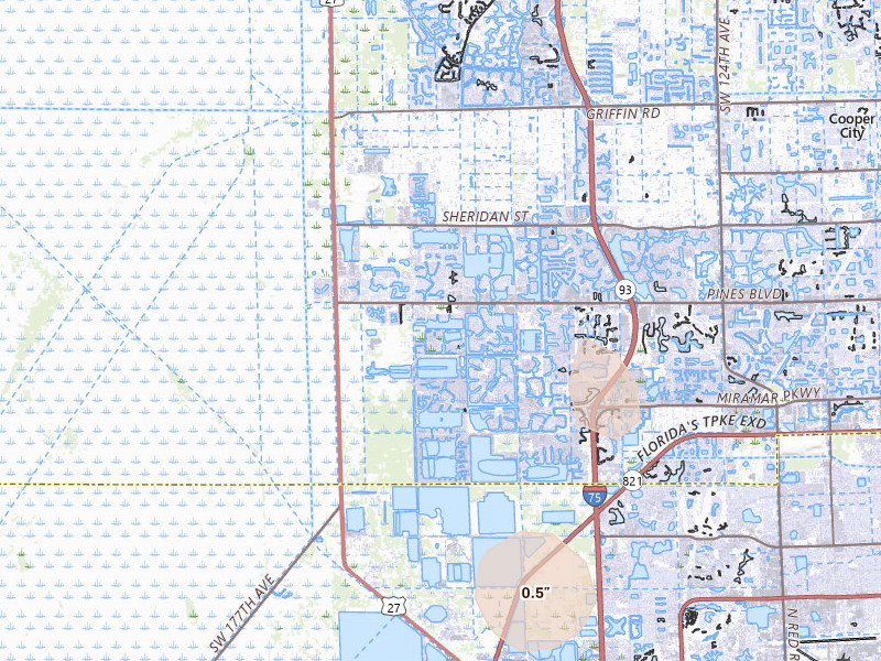Radar-estimated hail-size map of the storm over Hollywood, FL on Aug 27, 2026