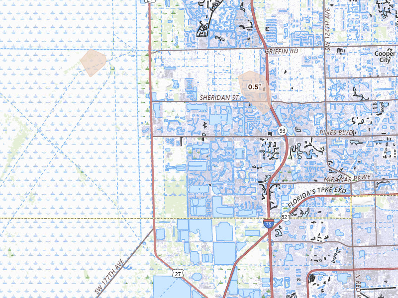 Radar-estimated hail-size map of the storm over Hollywood, FL