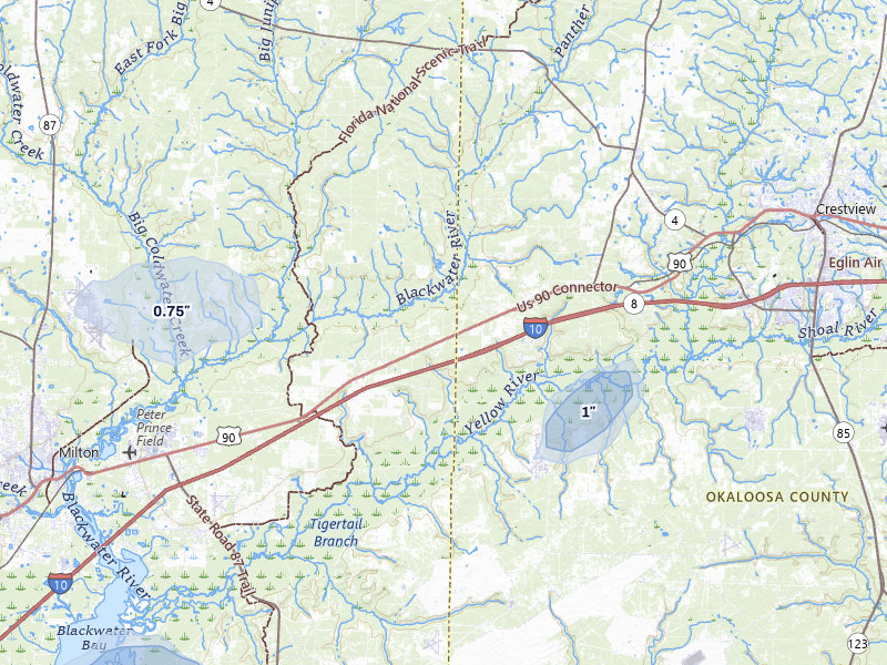 NEXRAD radar-signature map of the hail storm over Holt, FL on Jun 30, 2026