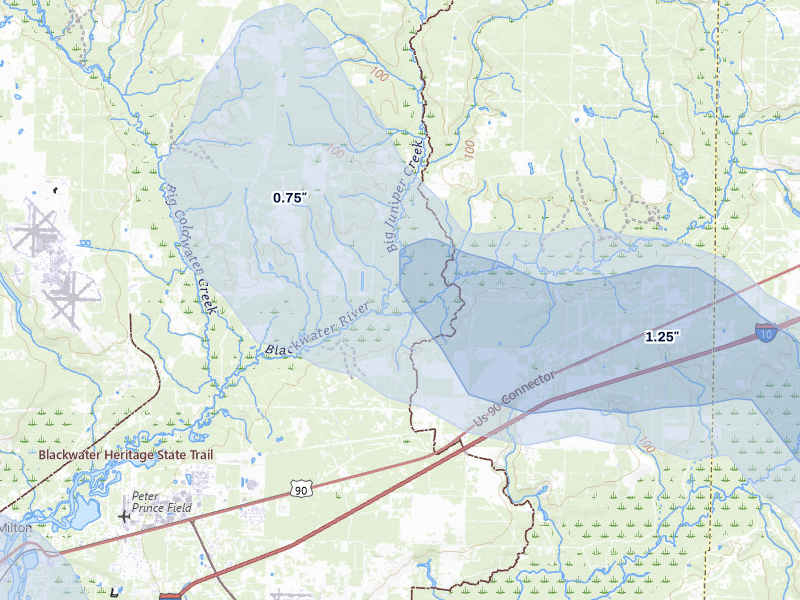NEXRAD radar-signature map of the hail storm over Holt, FL on Aug 17, 2026
