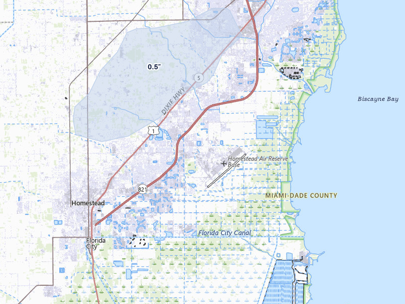 NEXRAD radar-signature map of the hail storm over Homestead, FL on Aug 1, 2026