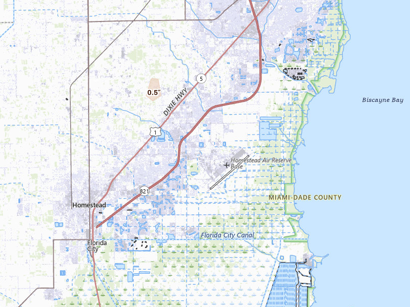 Radar-estimated hail-size map of the storm over Homestead, FL on Aug 3, 2026