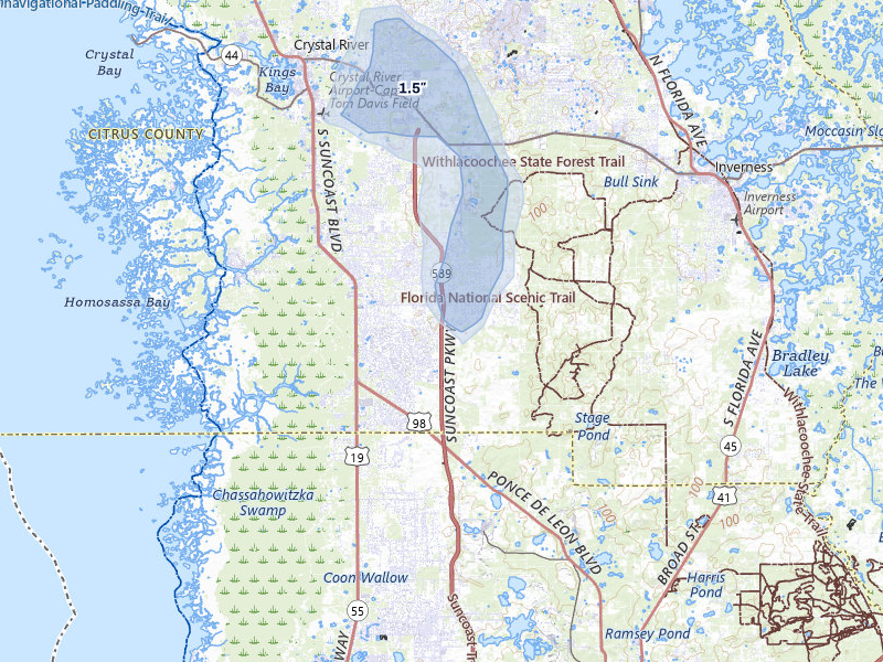 NEXRAD radar-signature map of the hail storm over Homosassa, FL on May 17, 2026