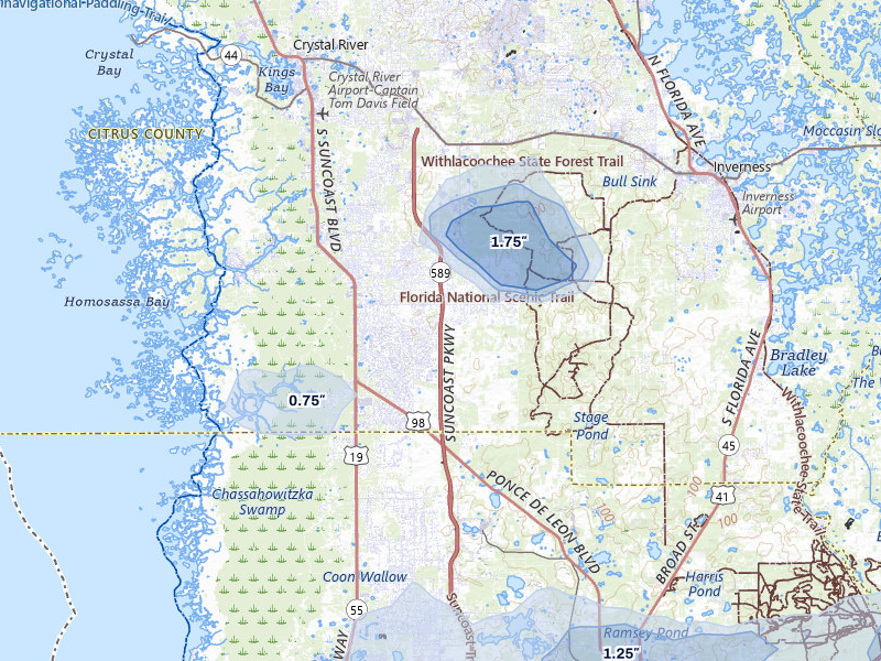 NEXRAD radar-signature map of the hail storm over Homosassa, FL on Jul 10, 2026