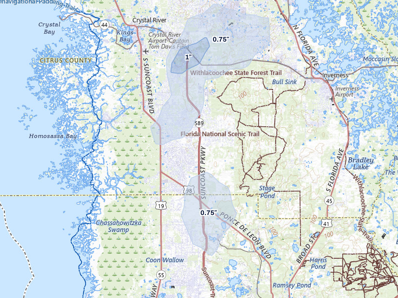 NEXRAD radar-signature map of the hail storm over Homosassa, FL on Jul 11, 2026