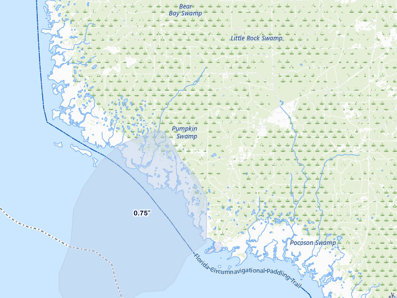 NEXRAD radar-signature map of the hail storm over Horseshoe Beach, FL on Mar 16, 2026