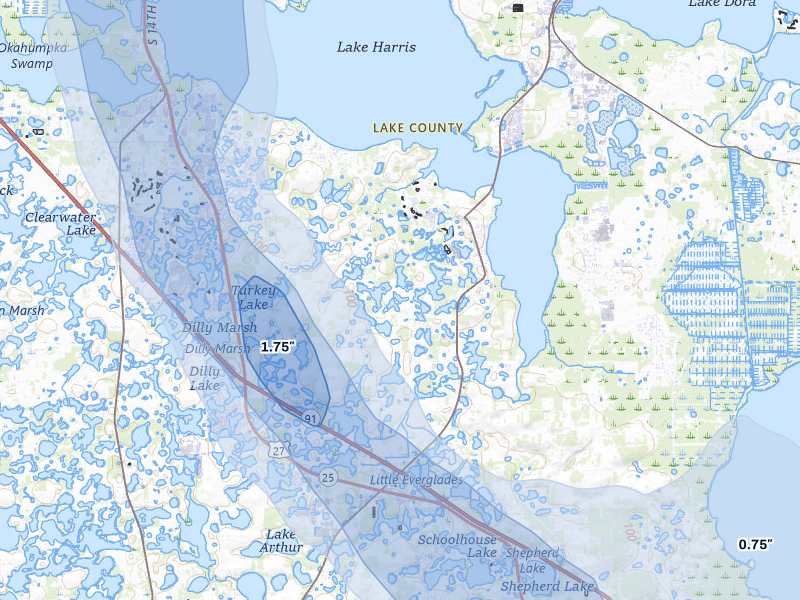 NEXRAD radar-signature map of the hail storm over Howey In The Hills, FL on Jun 29, 2026