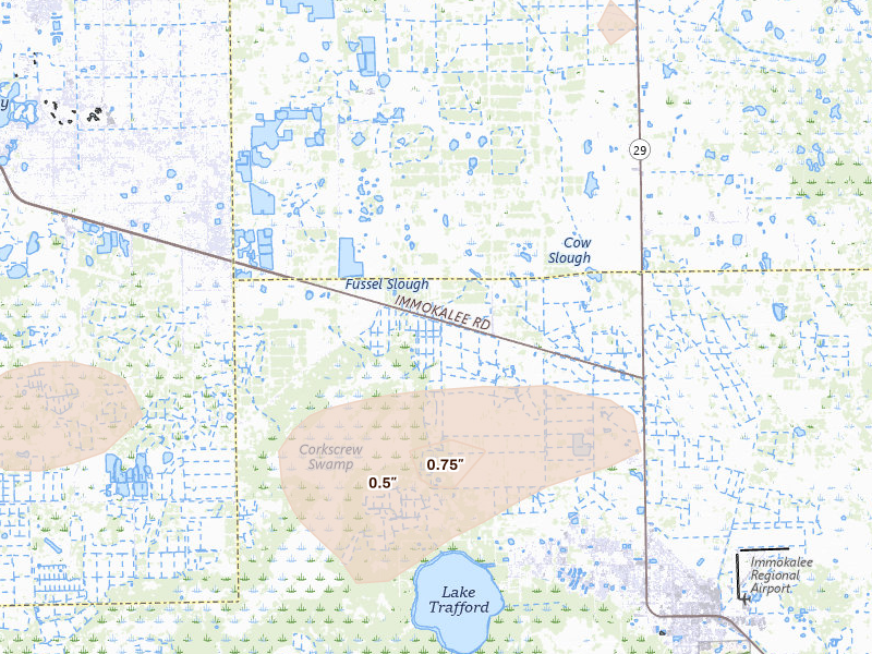 Radar-estimated hail-size map of the storm over Immokalee, FL on May 17, 2026