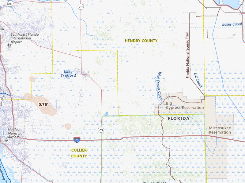 Radar-estimated hail-size map of the storm over Immokalee, FL on May 21, 2026