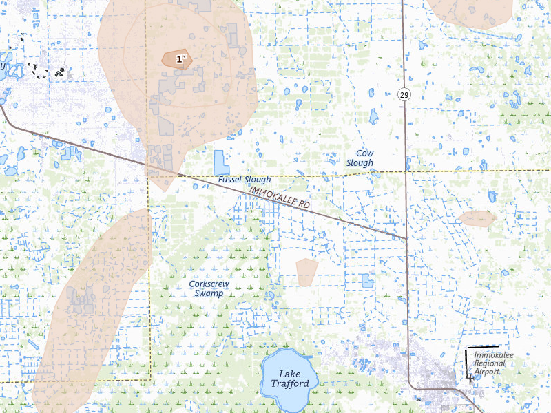 Radar-estimated hail-size map of the storm over Immokalee, FL on Jun 22, 2026