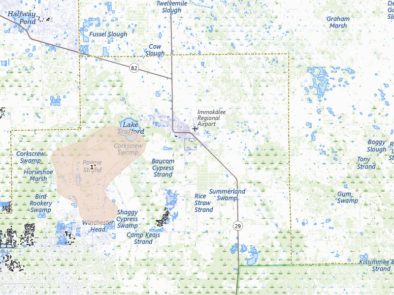 Radar-estimated hail-size map of the storm over Immokalee, FL on Jun 27, 2026