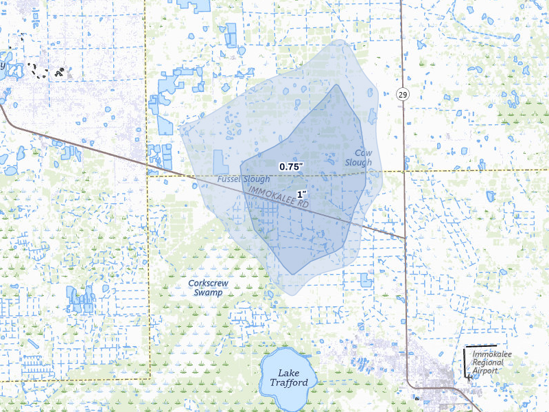 NEXRAD radar-signature map of the hail storm over Immokalee, FL on Jun 30, 2026