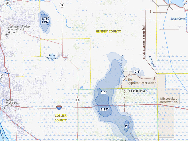NEXRAD radar-signature map of the hail over Immokalee, FL