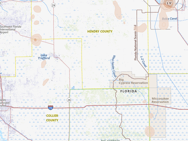 Radar-estimated hail-size map of the storm over Immokalee, FL on Aug 20, 2026