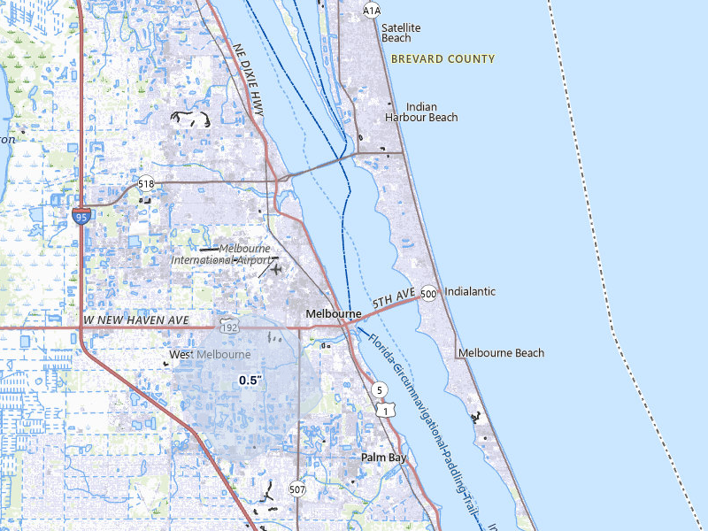 NEXRAD radar-signature map of the hail storm over Indialantic, FL on Mar 16, 2026