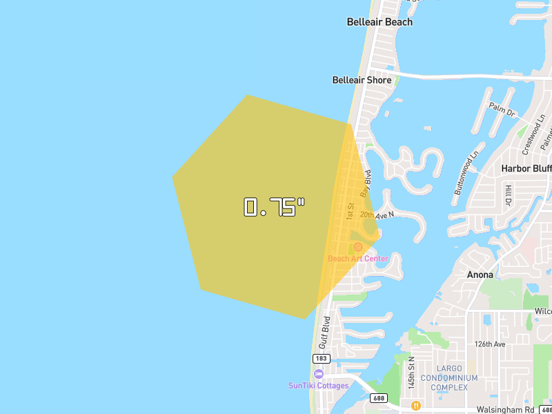 Hail map of Indian Rocks Beach, FL on Jul 13, 2026, hail up to 0.75"