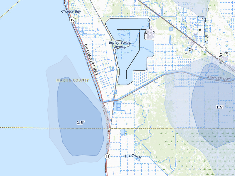 NEXRAD radar-signature map of the hail storm over Indiantown, FL on Jul 5, 2026