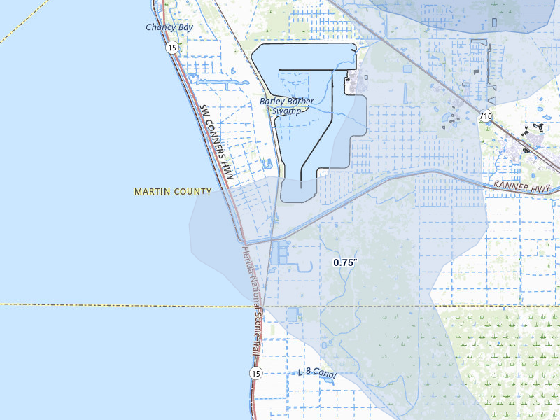 NEXRAD radar-signature map of the hail storm over Indiantown, FL on Jul 10, 2026