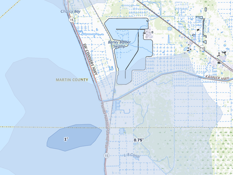NEXRAD radar-signature map of the hail storm over Indiantown, FL on Aug 5, 2026
