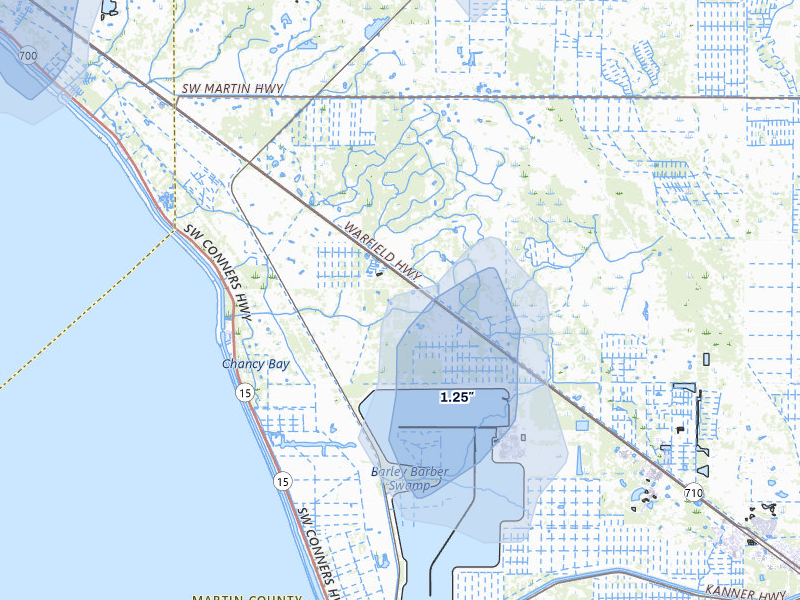 NEXRAD radar-signature map of the hail storm over Indiantown, FL on Sep 5, 2026