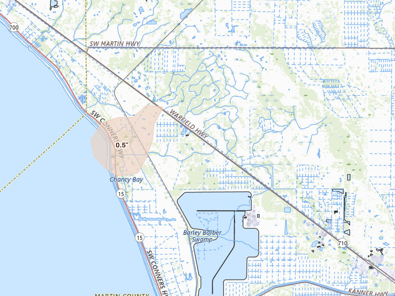 Radar-estimated hail-size map of the storm over Indiantown, FL